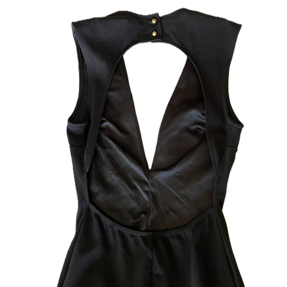 GUESS Los Angeles Deep V Midi Dress XS Black Stretchy Open Back Golden Buttons - Picture 6 of 11
